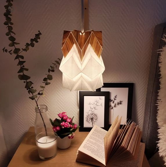 Houseki Petite Suspension Origami Design En Papier Et Ecowood