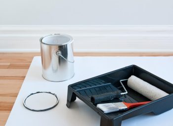 Peau de peinture devant mur et plinthe blanc