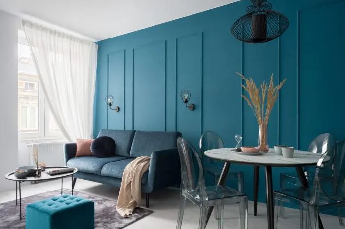 mur Bleu Canard Effet Boiserie