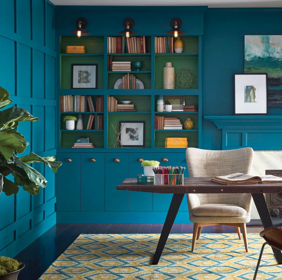 boiseries Et Cheminée Bleu Canard 